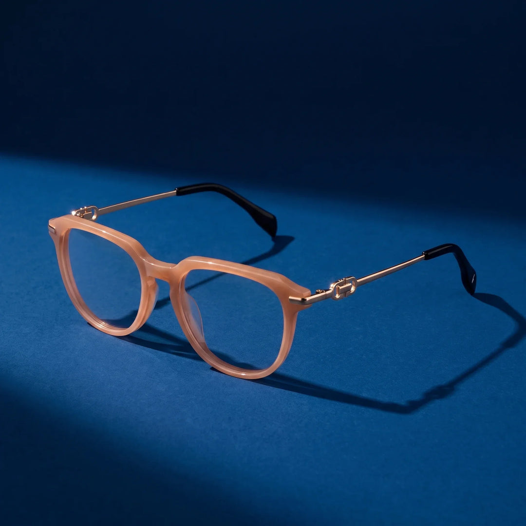 Anteojos Fiore 5409 en milky white – hero still life against a deep midnight blue backdrop
