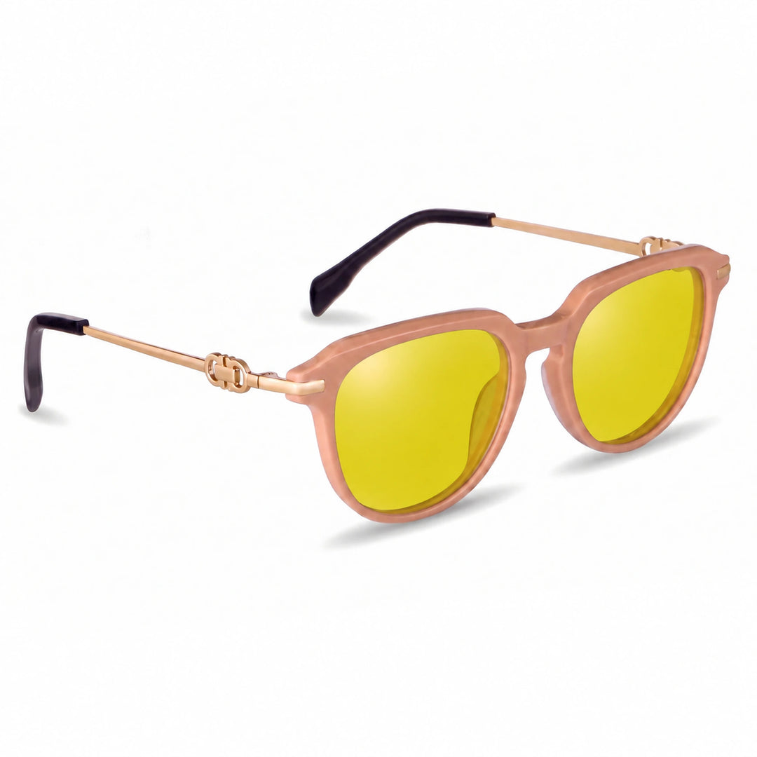 Lentes de sol Fiore 5409 Rosado cristal Amarillo polarizado vista tres cuartos mujer #color_amarillo