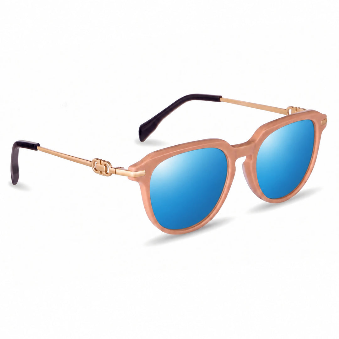 Lentes de sol Fiore 5409 Rosado cristal Espejado Azul polarizado vista tres cuartos mujer #color_espejado-azul