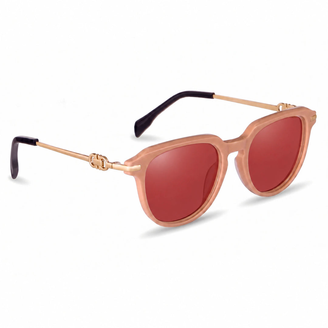 Lentes de sol Fiore 5409 Rosado cristal Rojo polarizado vista tres cuartos mujer #color_rojo