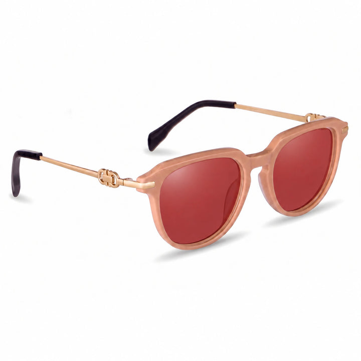 Lentes de sol Fiore 5409 Rosado cristal Rojo polarizado vista tres cuartos mujer #color_rojo