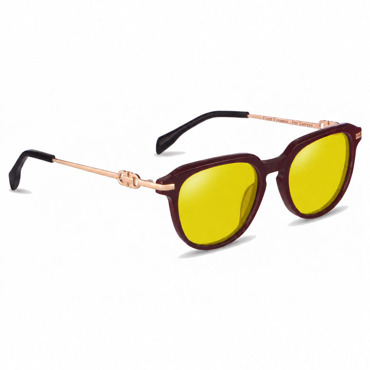 Lentes de sol Fiore 5409 Rojo cristal Amarillo polarizado vista tres cuartos mujer #color_amarillo