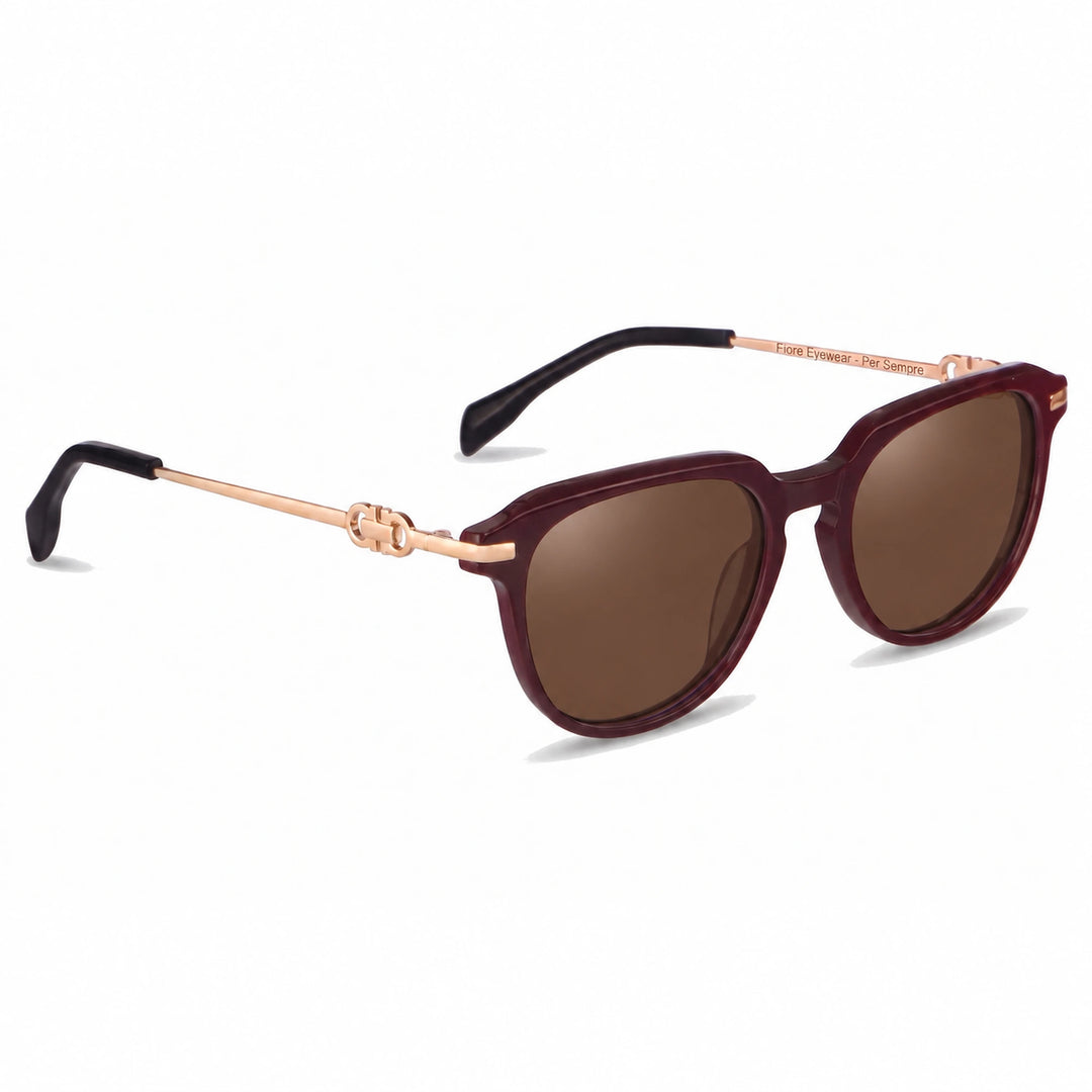 Lentes de sol Fiore 5409 Rojo cristal Cafe polarizado vista tres cuartos mujer #color_cafe