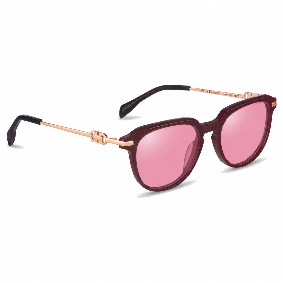 Lentes de sol Fiore 5409 Rojo cristal Rosado polarizado vista tres cuartos mujer #color_rosado