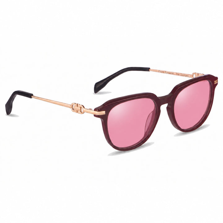 Lentes de sol Fiore 5409 Rojo cristal Rosado polarizado vista tres cuartos mujer #color_rosado