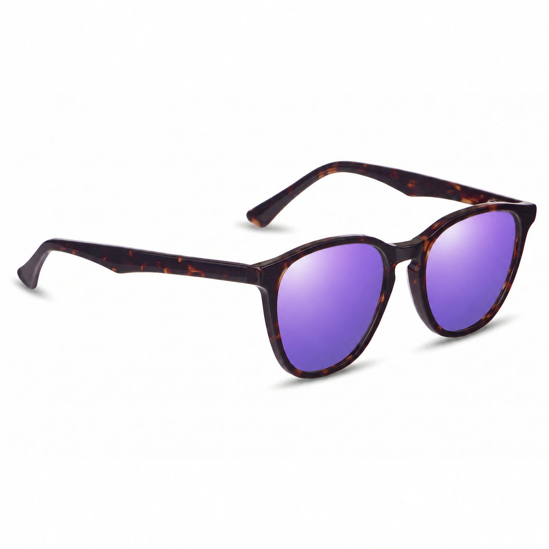 Lentes de sol Fiore 7046 Carey cristal Espejado Morado polarizado vista tres cuartos unisex #color_espejado-morado