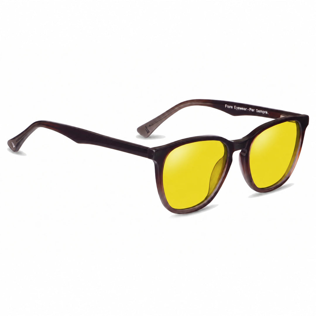 Lentes de sol Fiore 7046 Brown cristal Amarillo polarizado vista tres cuartos unisex #color_amarillo