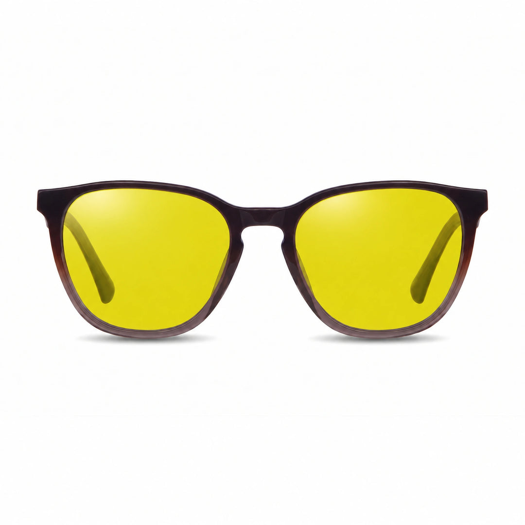 Lentes de sol Fiore 7046 Brown cristal Amarillo polarizado vista frontal unisex #color_amarillo #foto_frontal