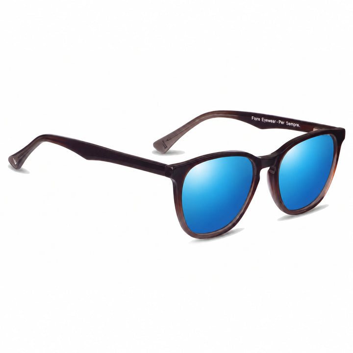 Lentes de sol Fiore 7046 Brown cristal Espejado Azul polarizado vista tres cuartos unisex #color_espejado-azul