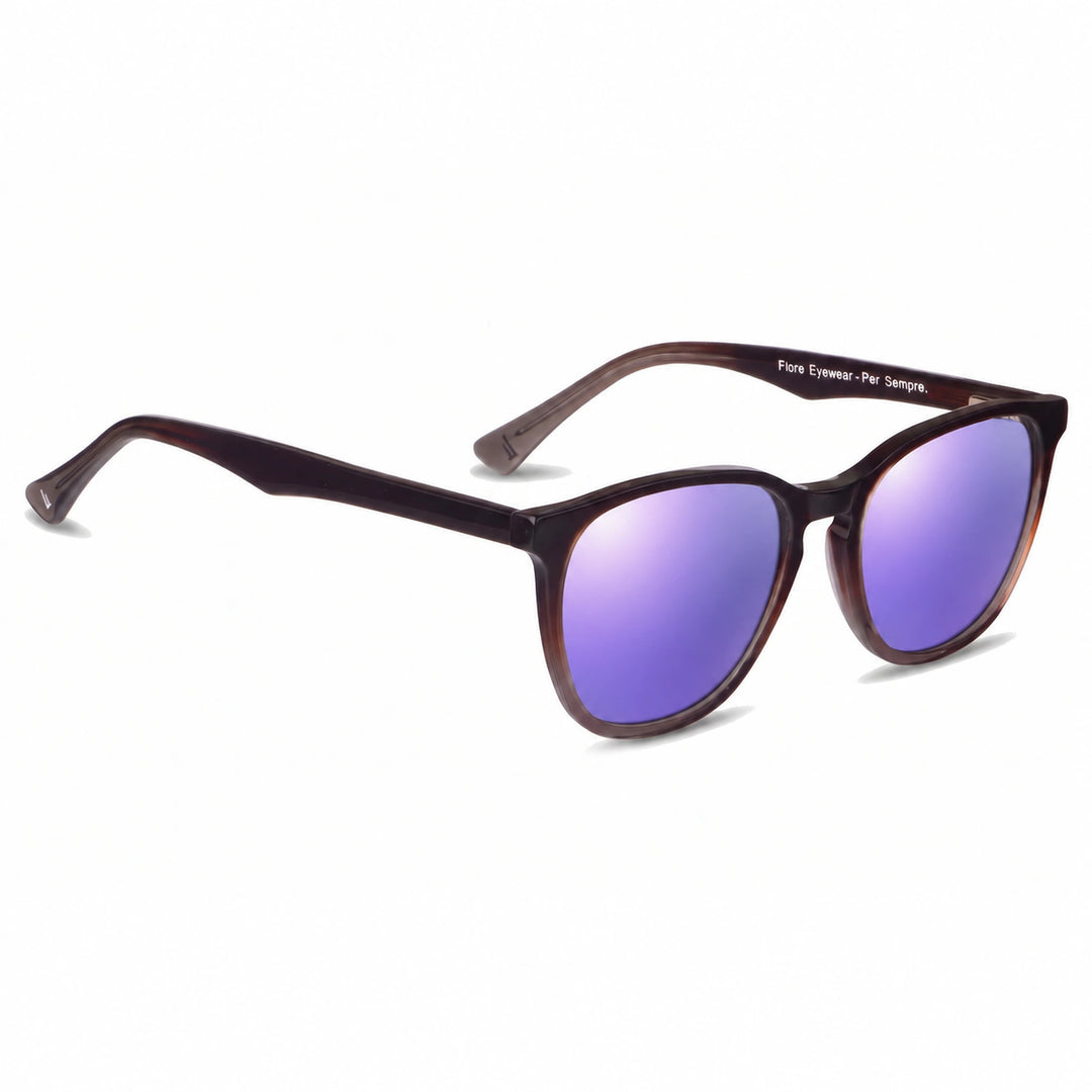 Lentes de sol Fiore 7046 Brown cristal Espejado Morado polarizado vista tres cuartos unisex #color_espejado-morado