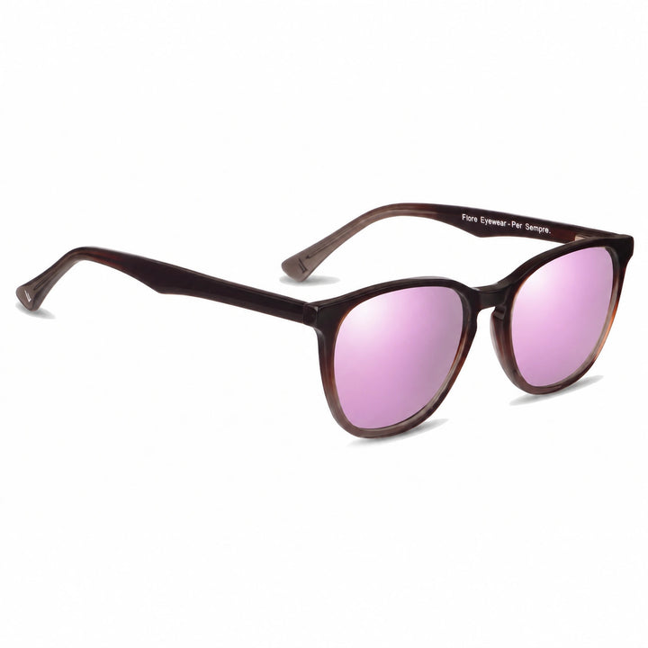Lentes de sol Fiore 7046 Brown cristal Espejado Rosado polarizado vista tres cuartos unisex #color_espejado-rosado