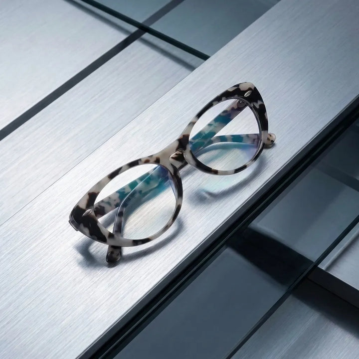 Lentes opticos Havana Marble sobre metal cepillado industrial antirreflex receta optica bio-acetato Bonoboss #editorial_metal-brushed #color_marble