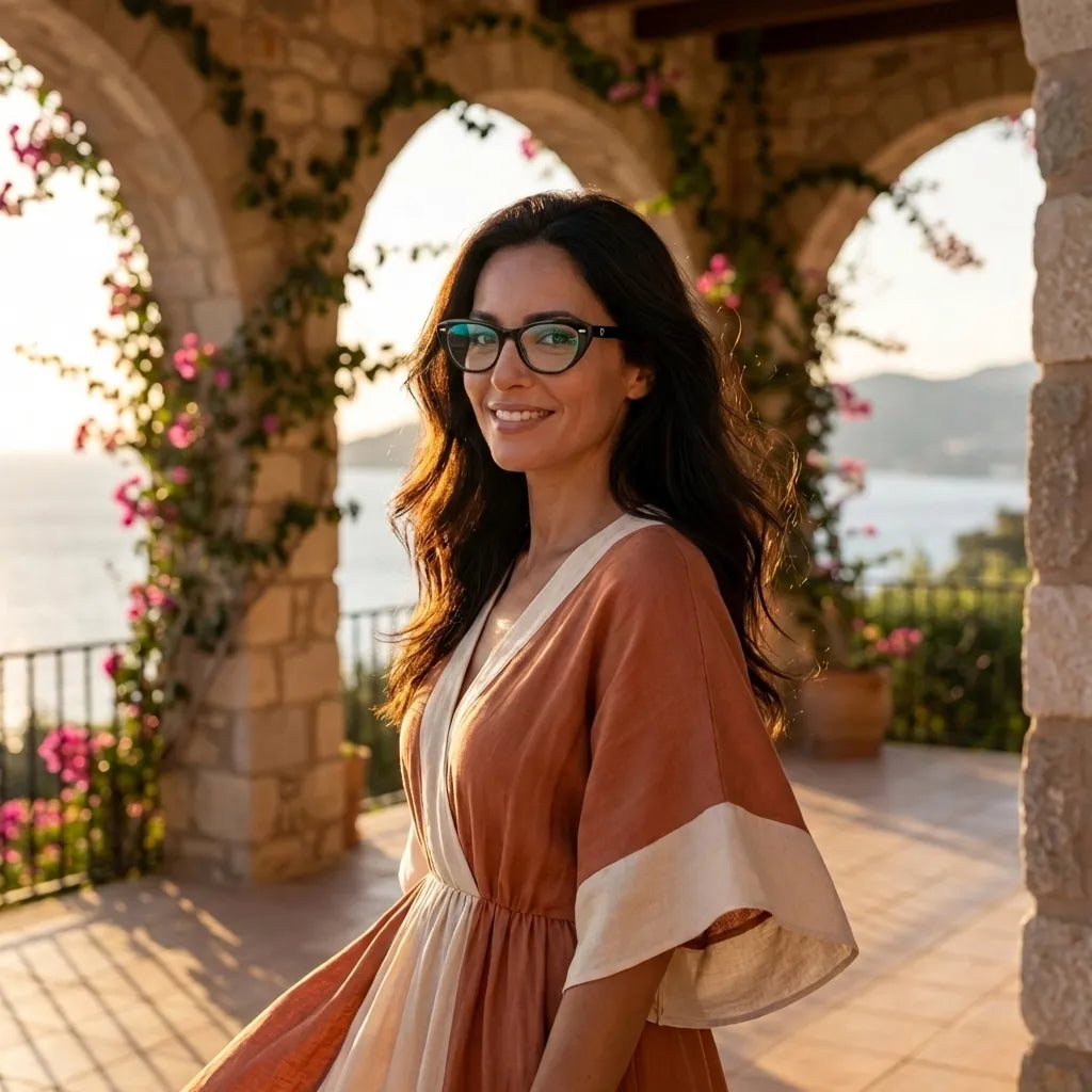 Mujer usando Havana armazón óptico negro azabache estilo lifestyle #color_negro