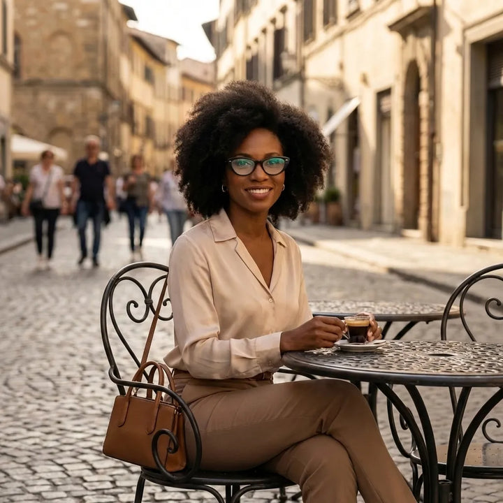 Mujer con Havana negro lentes con receta estilo elegante #color_negro