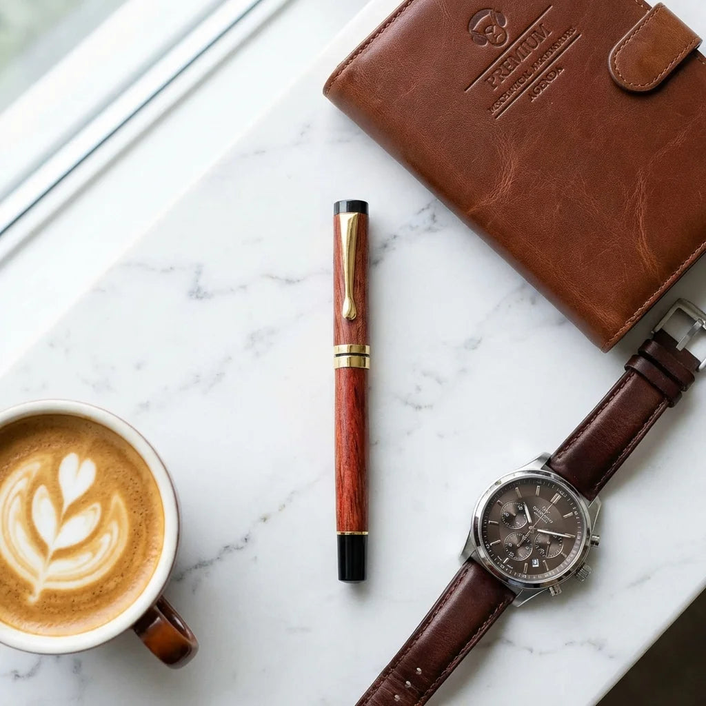 Lápiz de madera premium flat lay ejecutivo mármol Bonoboss