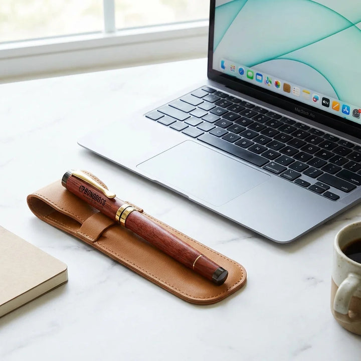 Lápiz de madera premium workspace minimalista con laptop Bonoboss