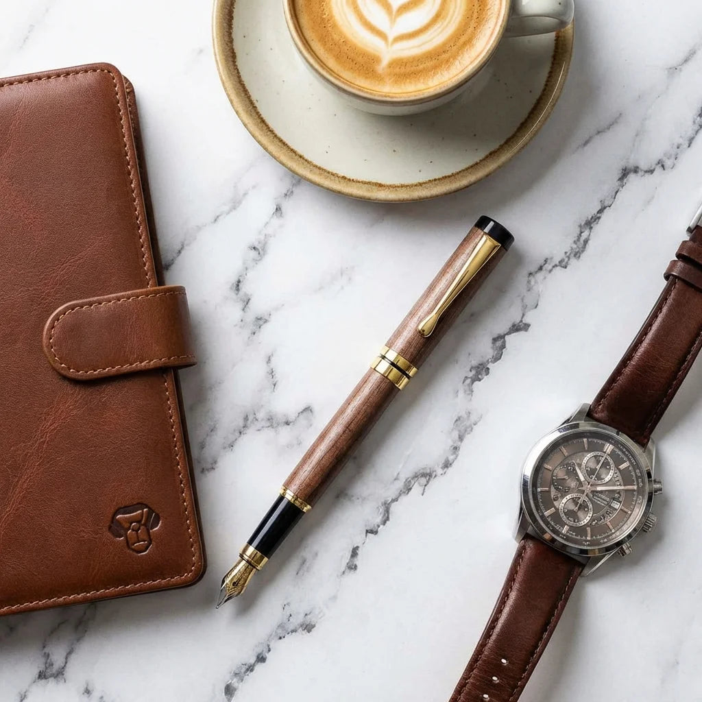 Lápiz de madera premium flat lay ejecutivo mármol Bonoboss