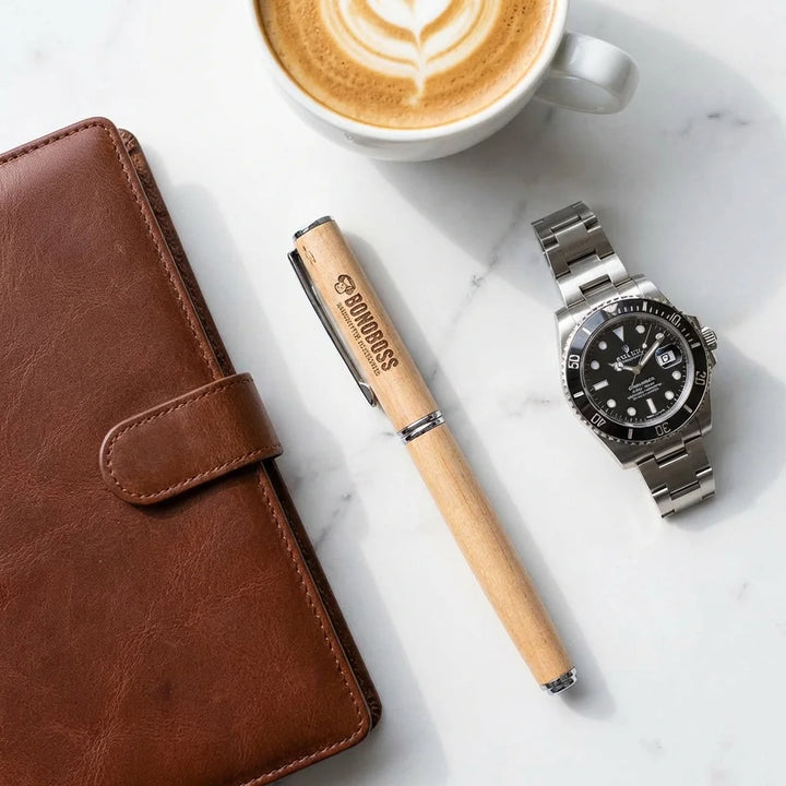 Lápiz de madera premium flat lay ejecutivo mármol Bonoboss