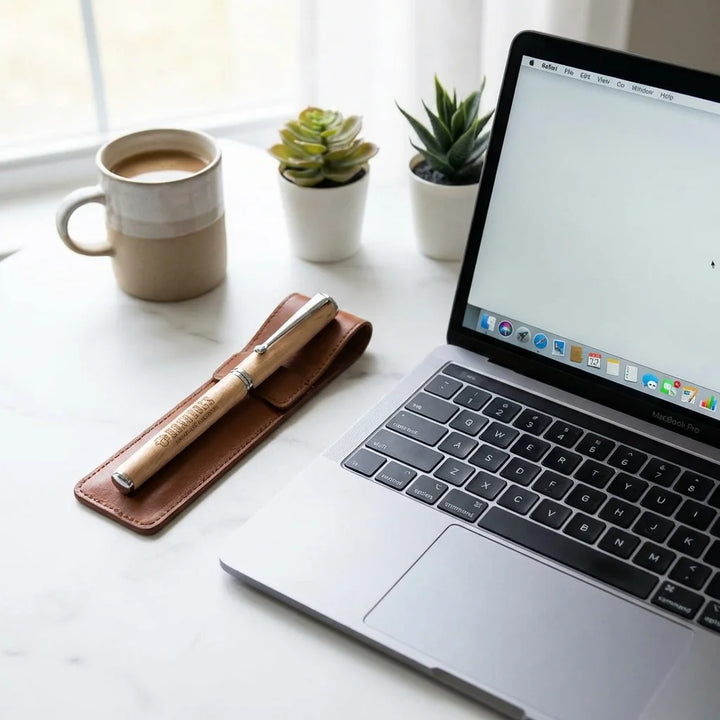 Lápiz de madera premium workspace minimalista con laptop Bonoboss