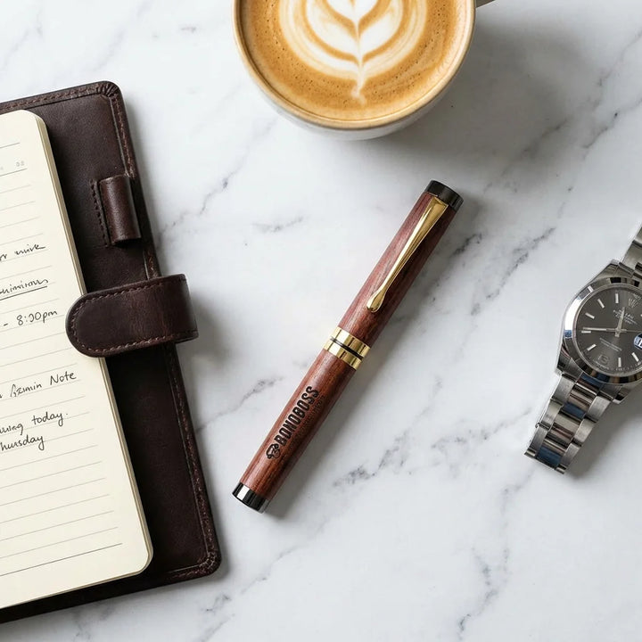 Lápiz de madera premium flat lay ejecutivo mármol Bonoboss