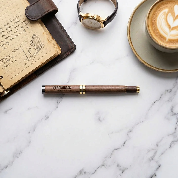 Lápiz de madera premium flat lay ejecutivo mármol Bonoboss