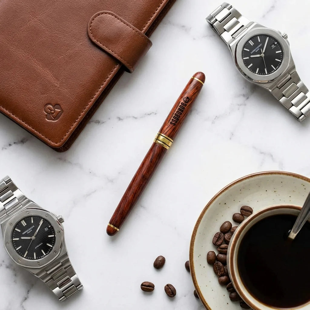 Lápiz de madera premium flat lay ejecutivo mármol Bonoboss