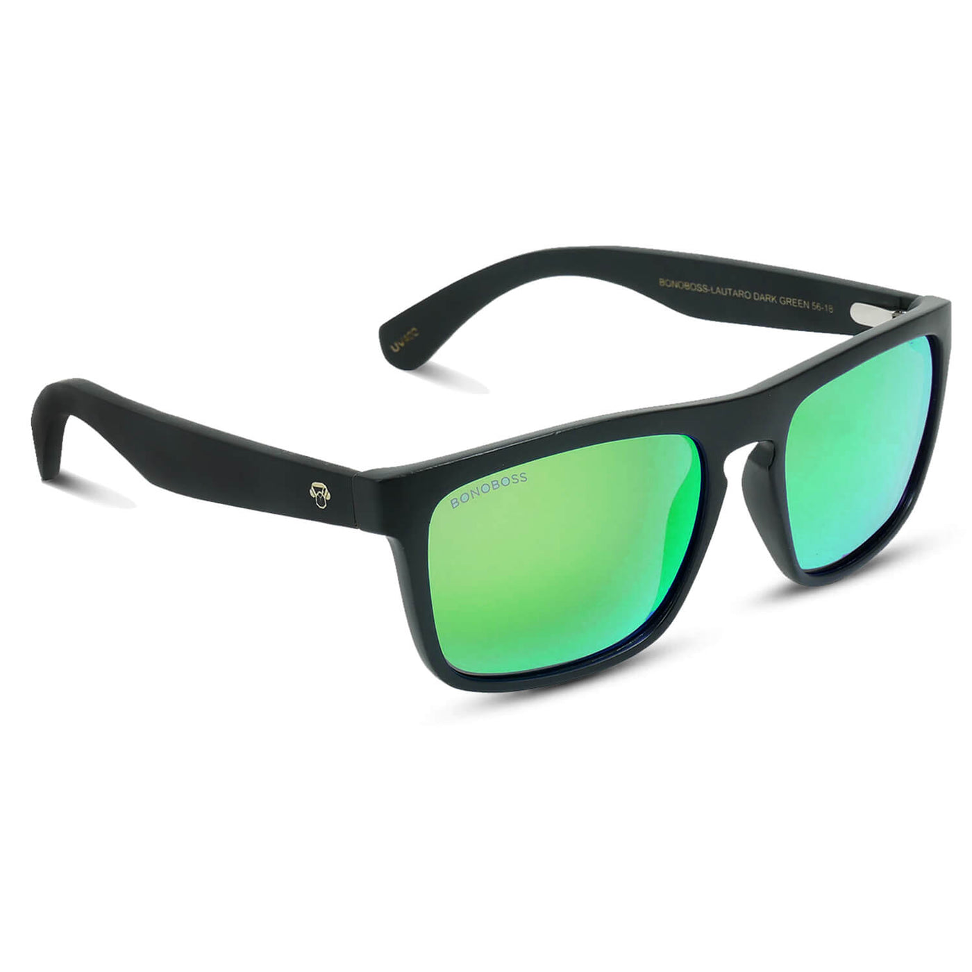 anteojos de sol rectangulares polarizados negros para hombre y mujer con lentes de color espejado verde