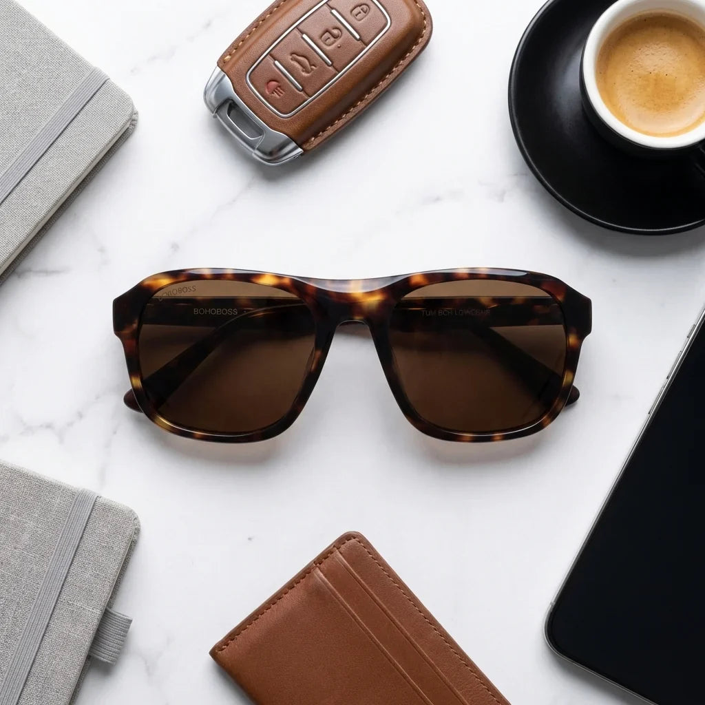 Lentes sol Tom Sol polarizados bio-acetato biodegradable aviator carey flat lay urban kit accesorios estilo Bonoboss #editorial_detail2 #color_carey