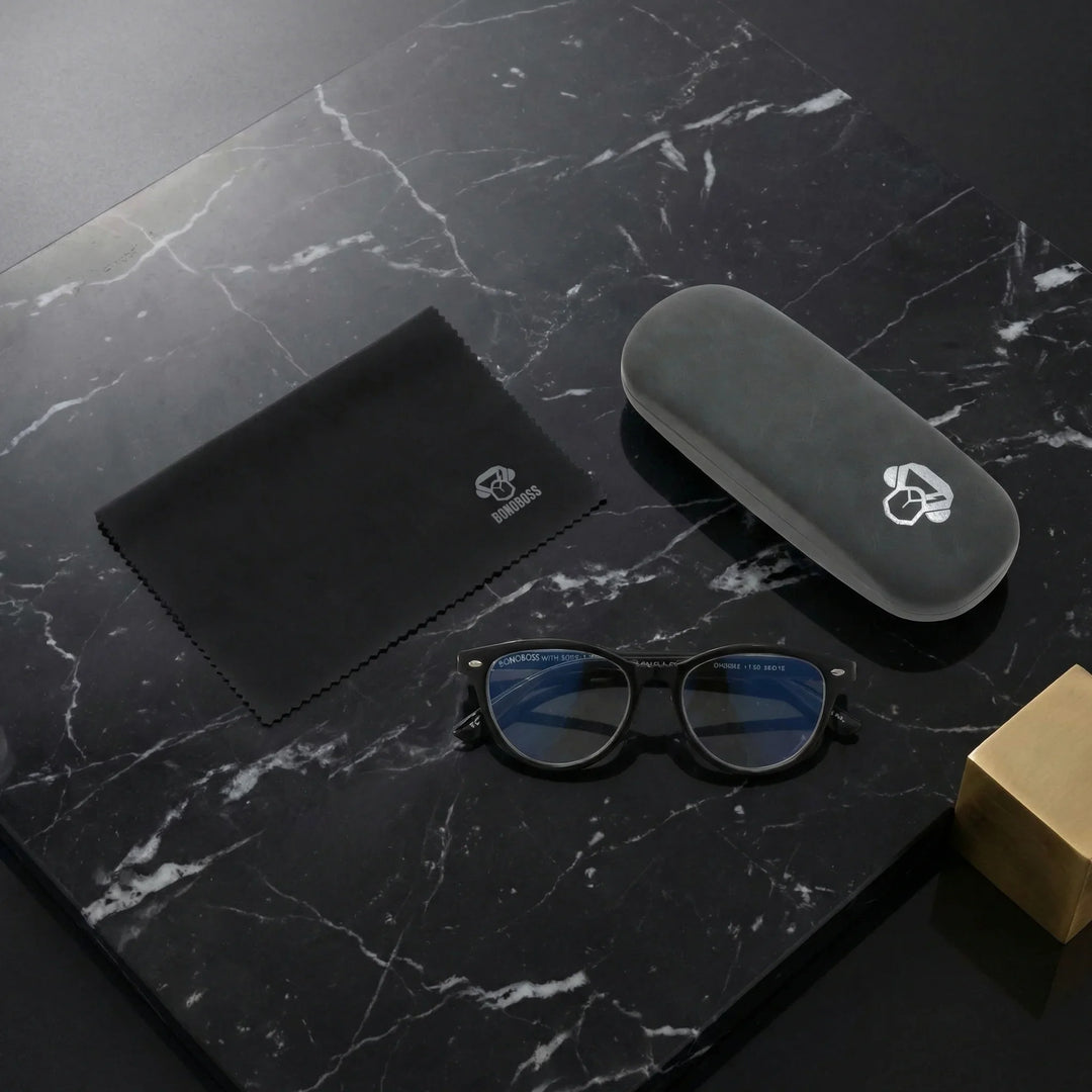 Vista superior lentes lectura Beagle2 Channel proteccion completa blue light UV antirreflejo Bonoboss