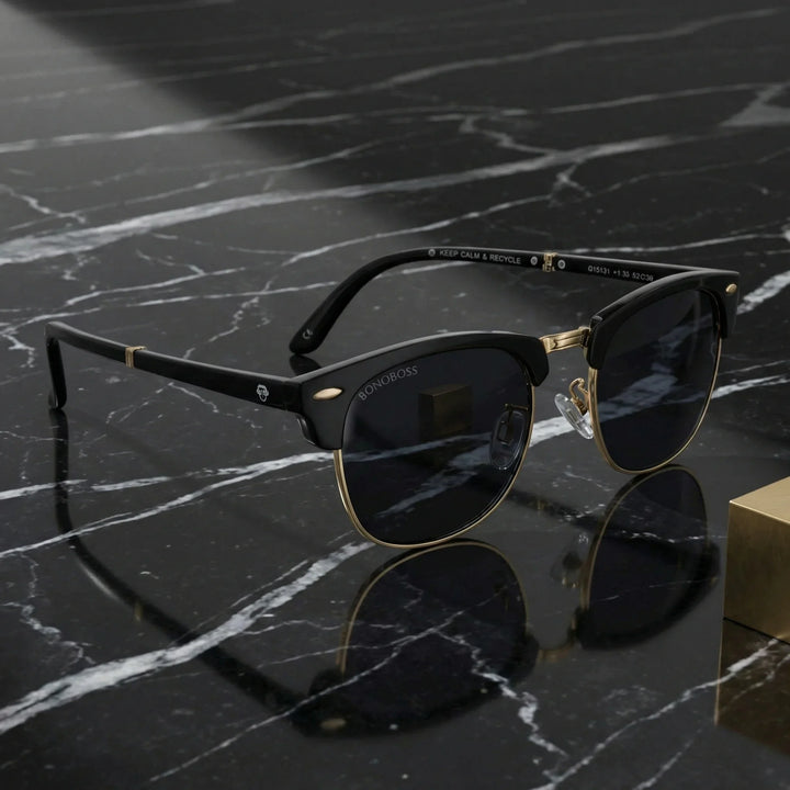 Vista lateral lentes lectura Bookmaster triple proteccion luz azul UV400 antirreflejo RPET reciclado Bonoboss