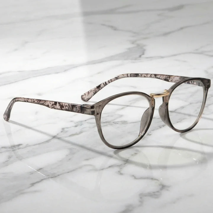 Vista lateral lentes lectura Claude Gray triple proteccion luz azul UV400 antirreflejo RPET reciclado Bonoboss