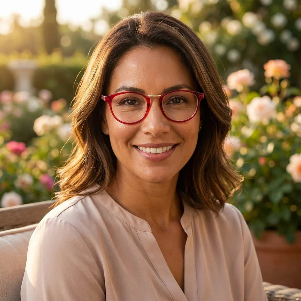 Profesional trabajando todo el dia lentes lectura Claude Red proteccion completa luz azul UV antirreflejo Bonoboss