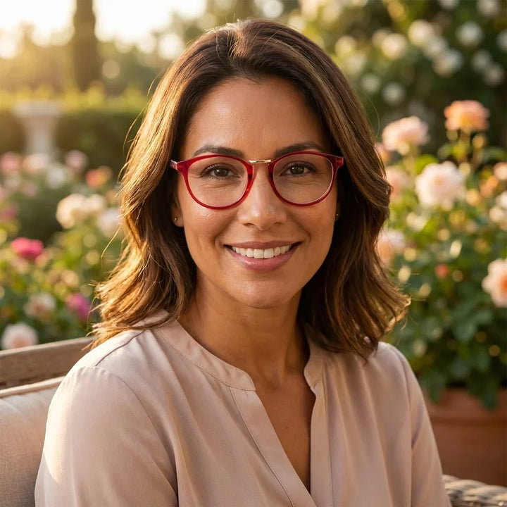 Profesional trabajando todo el dia lentes lectura Claude Red proteccion completa luz azul UV antirreflejo Bonoboss