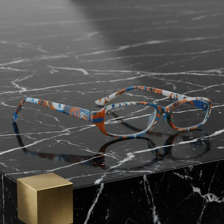 Vista lateral lentes lectura Darwin2 triple proteccion luz azul UV400 antirreflejo RPET reciclado Bonoboss