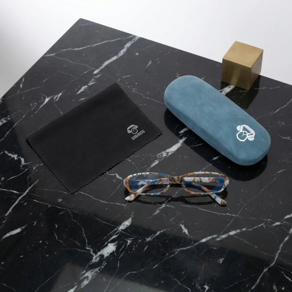 Vista superior lentes lectura Darwin2 proteccion completa blue light UV antirreflejo Bonoboss