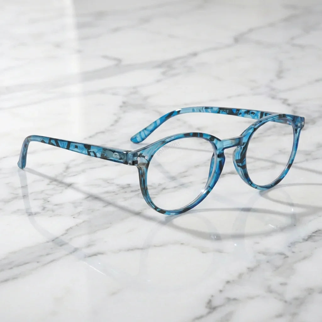 Vista lateral lentes lectura Gordon Island triple proteccion luz azul UV400 antirreflejo RPET reciclado Bonoboss