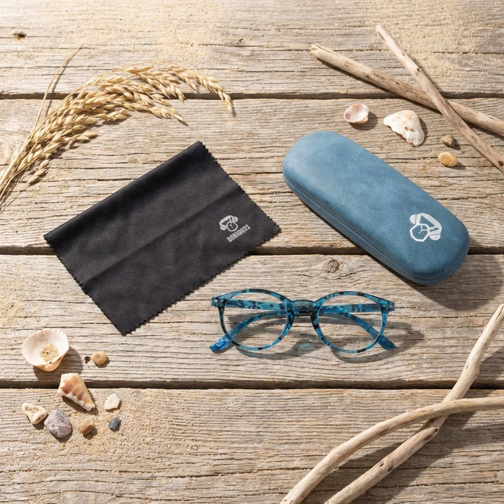 Vista superior lentes lectura Gordon Island proteccion completa blue light UV antirreflejo Bonoboss