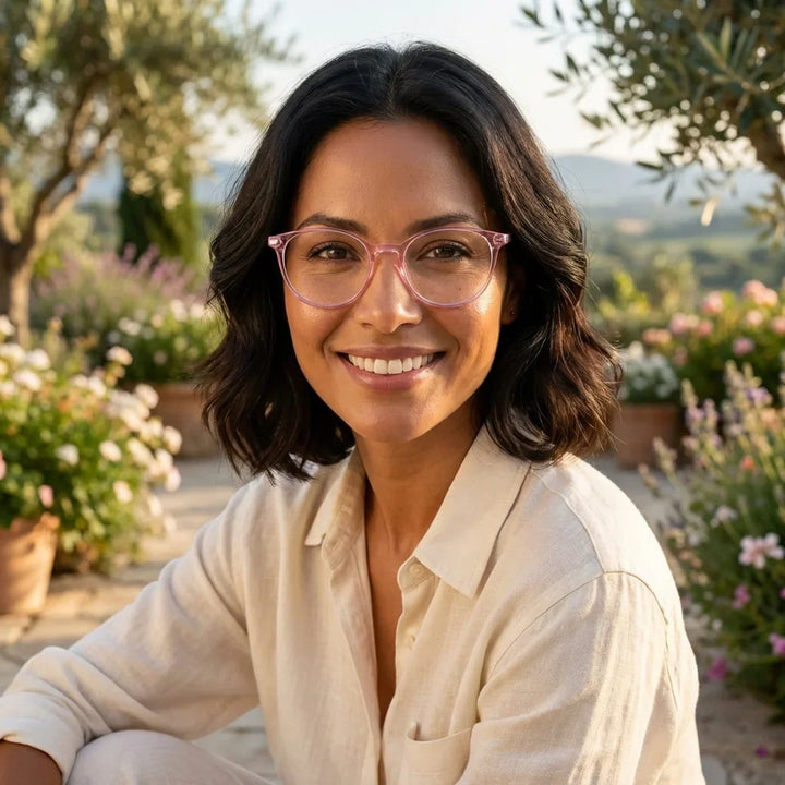 Profesional trabajando todo el dia lentes lectura Hanga Roa Pink 1 proteccion completa luz azul UV antirreflejo Bonoboss