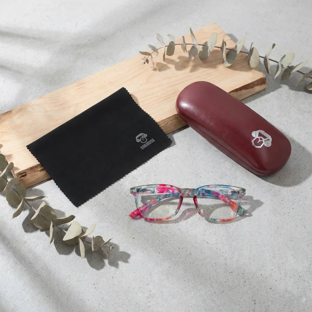 Vista superior lentes lectura Oncol Green proteccion completa blue light UV antirreflejo Bonoboss