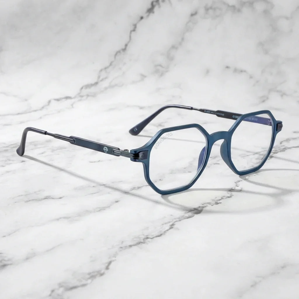 Vista lateral lentes lectura Puerto Octai triple proteccion luz azul UV400 antirreflejo RPET reciclado Bonoboss