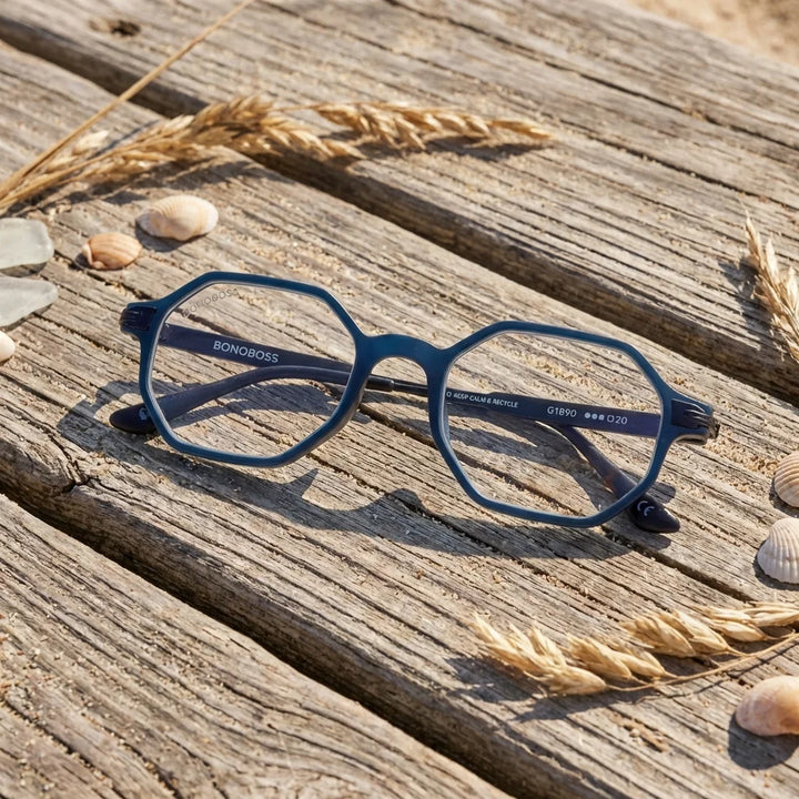 Vista lateral lentes lectura Puerto Octai triple proteccion luz azul UV400 antirreflejo RPET reciclado Bonoboss