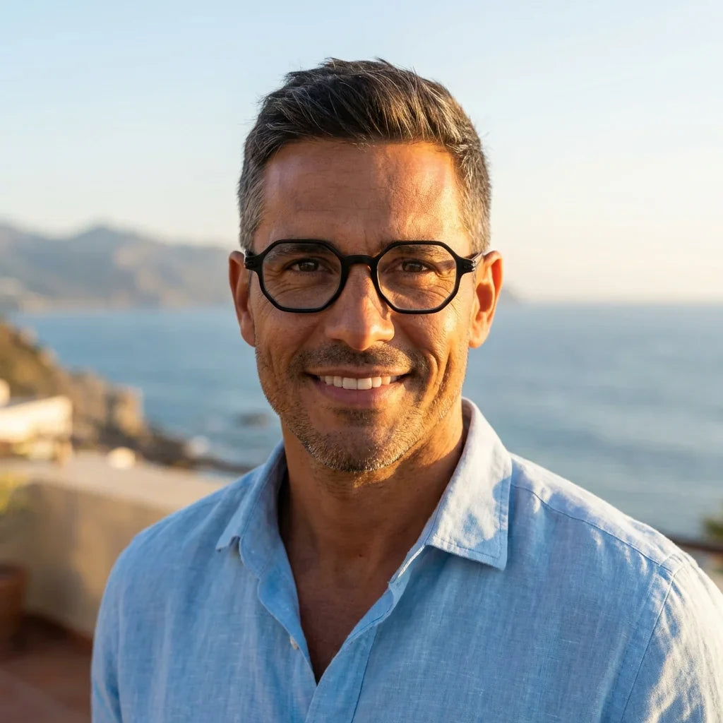 Profesional trabajando todo el dia lentes lectura Puerto2 Octai proteccion completa luz azul UV antirreflejo Bonoboss