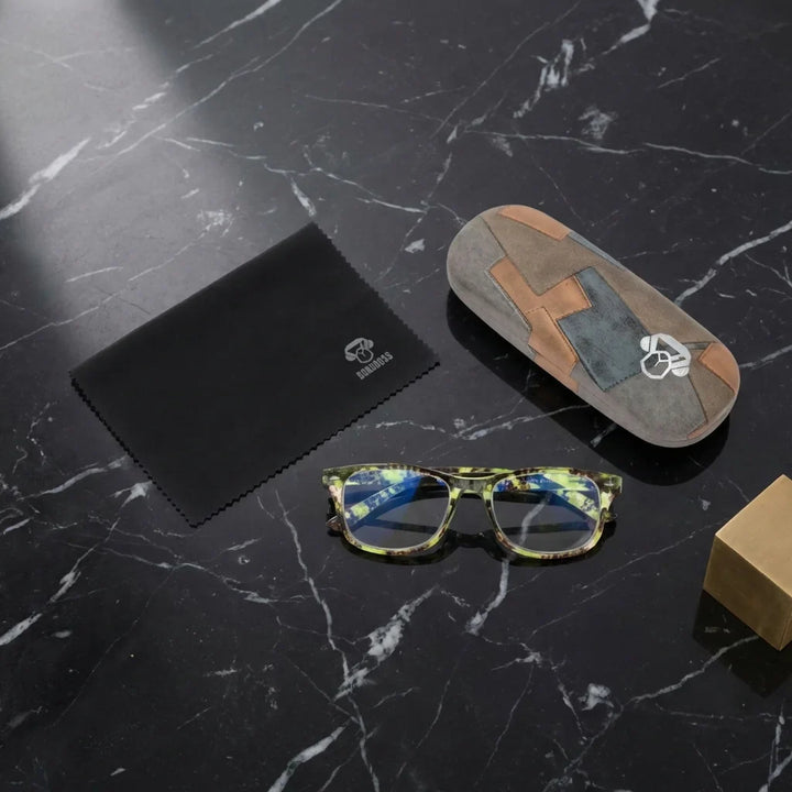 Vista superior lentes lectura Rapanui proteccion completa blue light UV antirreflejo Bonoboss