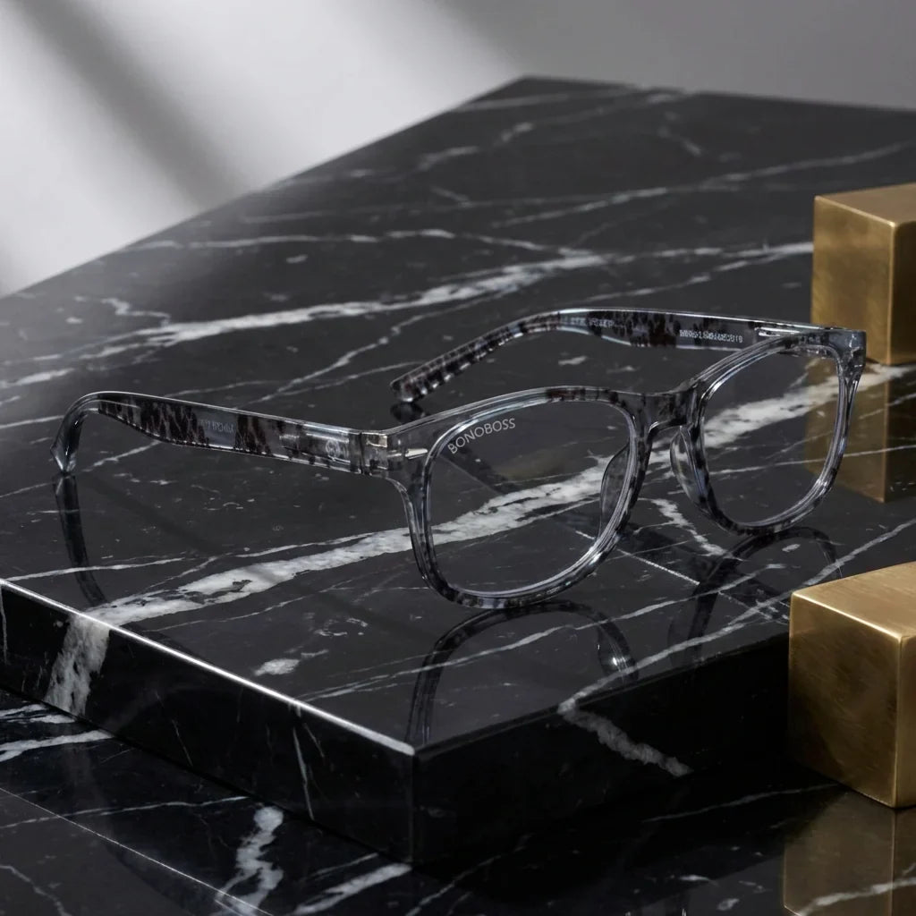 Vista lateral lentes lectura Rapanui2 triple proteccion luz azul UV400 antirreflejo RPET reciclado Bonoboss