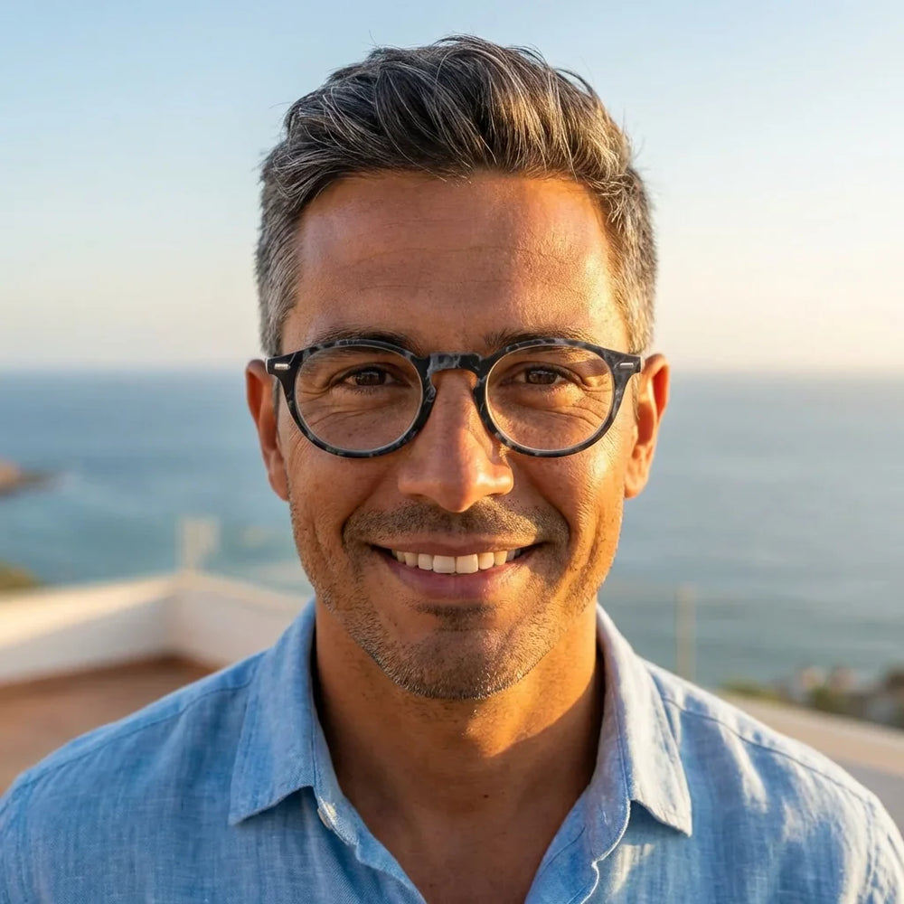 Profesional trabajando todo el dia lentes lectura Whoopi Black proteccion completa luz azul UV antirreflejo Bonoboss