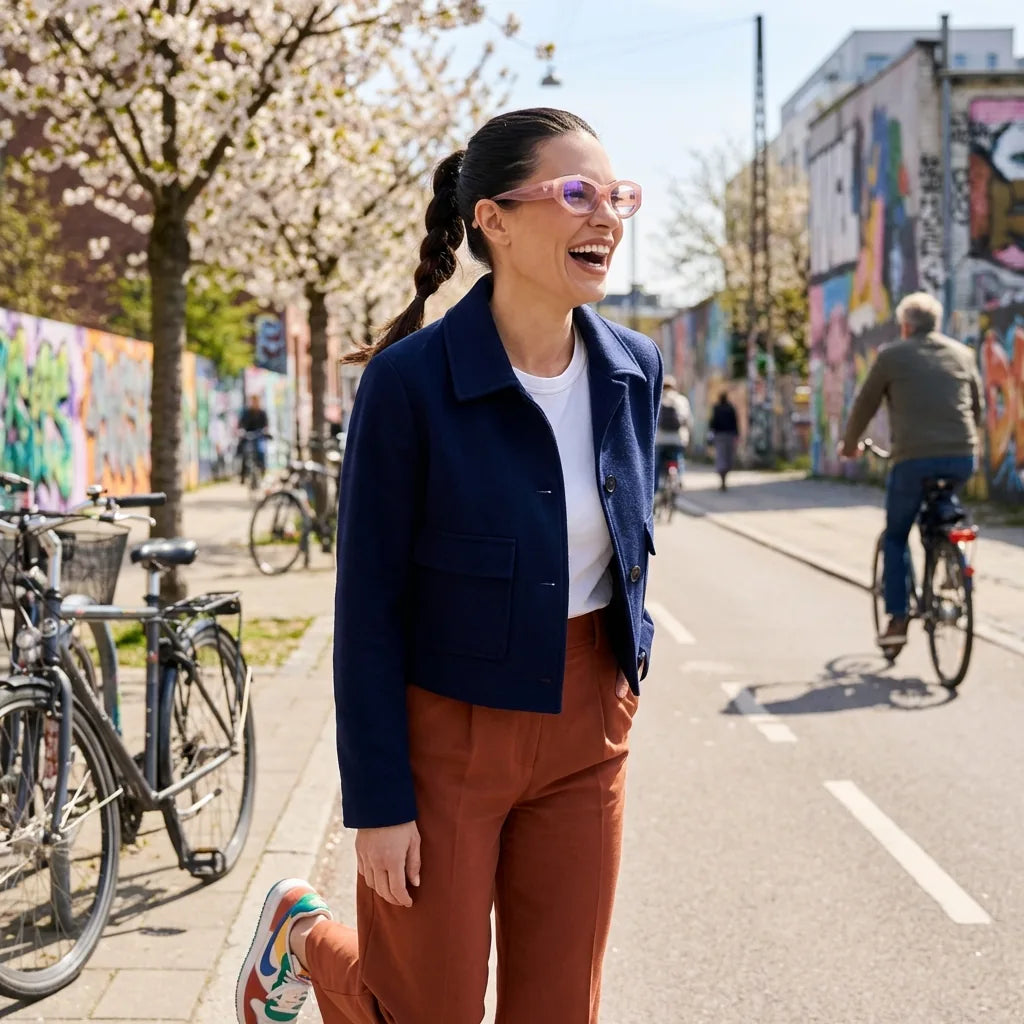 Lentes ópticos Artemisa Pink mujer ciclista urbana estilo café Bonoboss #editorial_lifestyle2 #color_pink