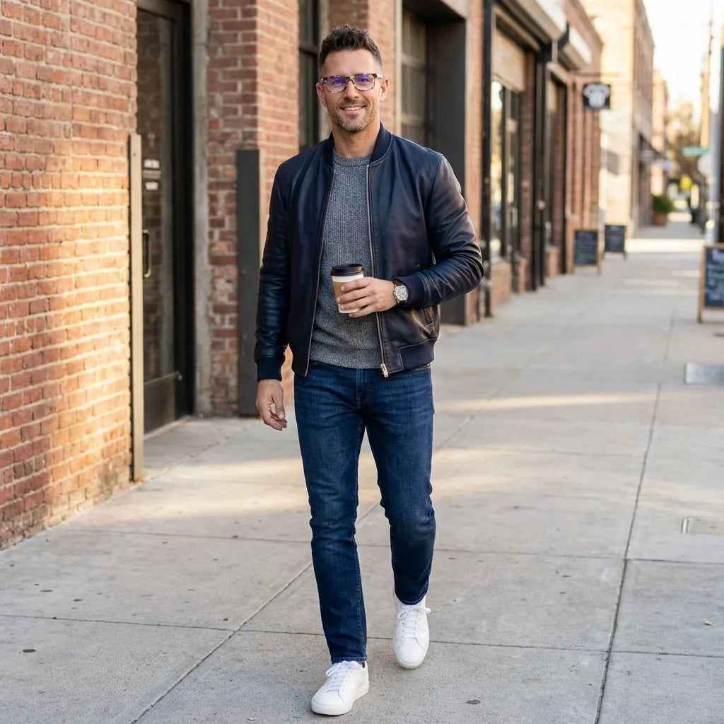 Lentes ópticos Canelo Blue hombre en café con amigos ambiente social Bonoboss #editorial_lifestyle2 #color_blue