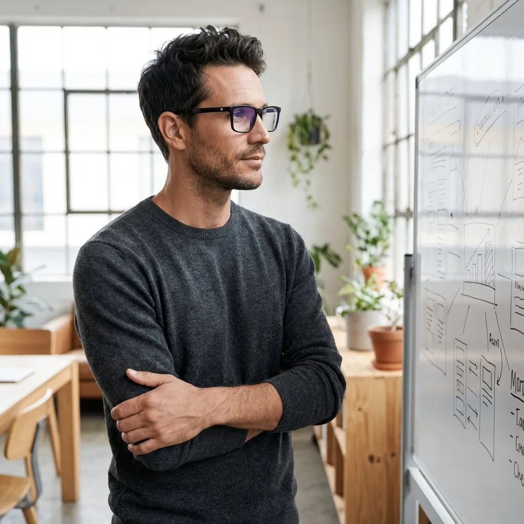 Lentes ópticos Condor Negro hombre profesional en coworking moderno Bonoboss #editorial_lifestyle3 #color_negro