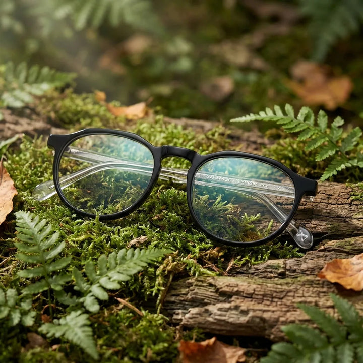 Lentes ópticos Galapagos Bicolor en bosque verde natural diseño sustentable Bonoboss #editorial_sustentabilidad #color_bicolor