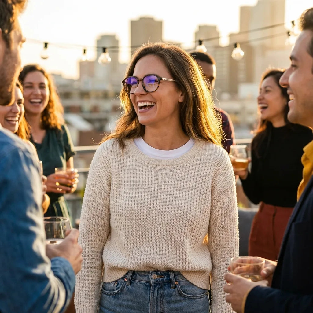 Lentes ópticos Galapagos Carey modelo en contexto social urbano profesional Bonoboss #editorial_lifestyle4 #color_carey